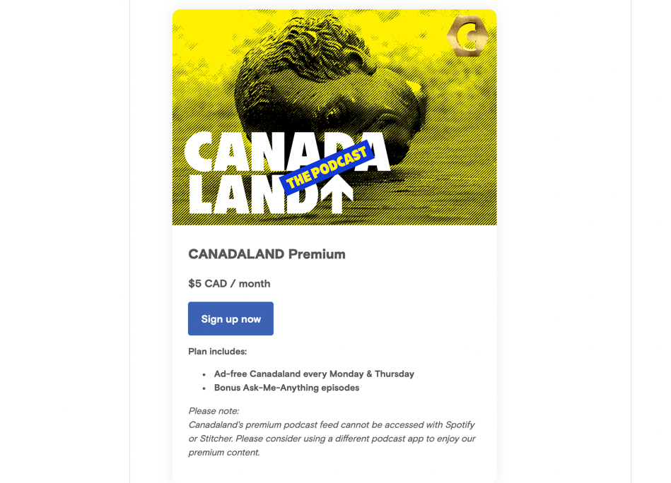 screenshot of how canadaland podcast monetization works