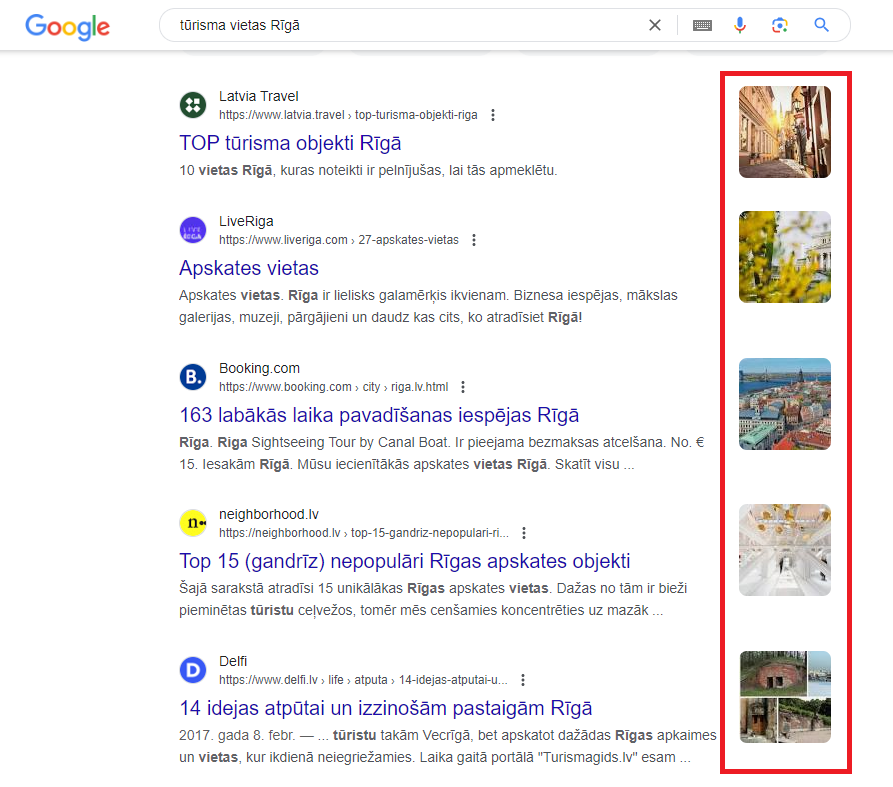 Attēli pie Google meklēšanas atlases teksta rezultātiem