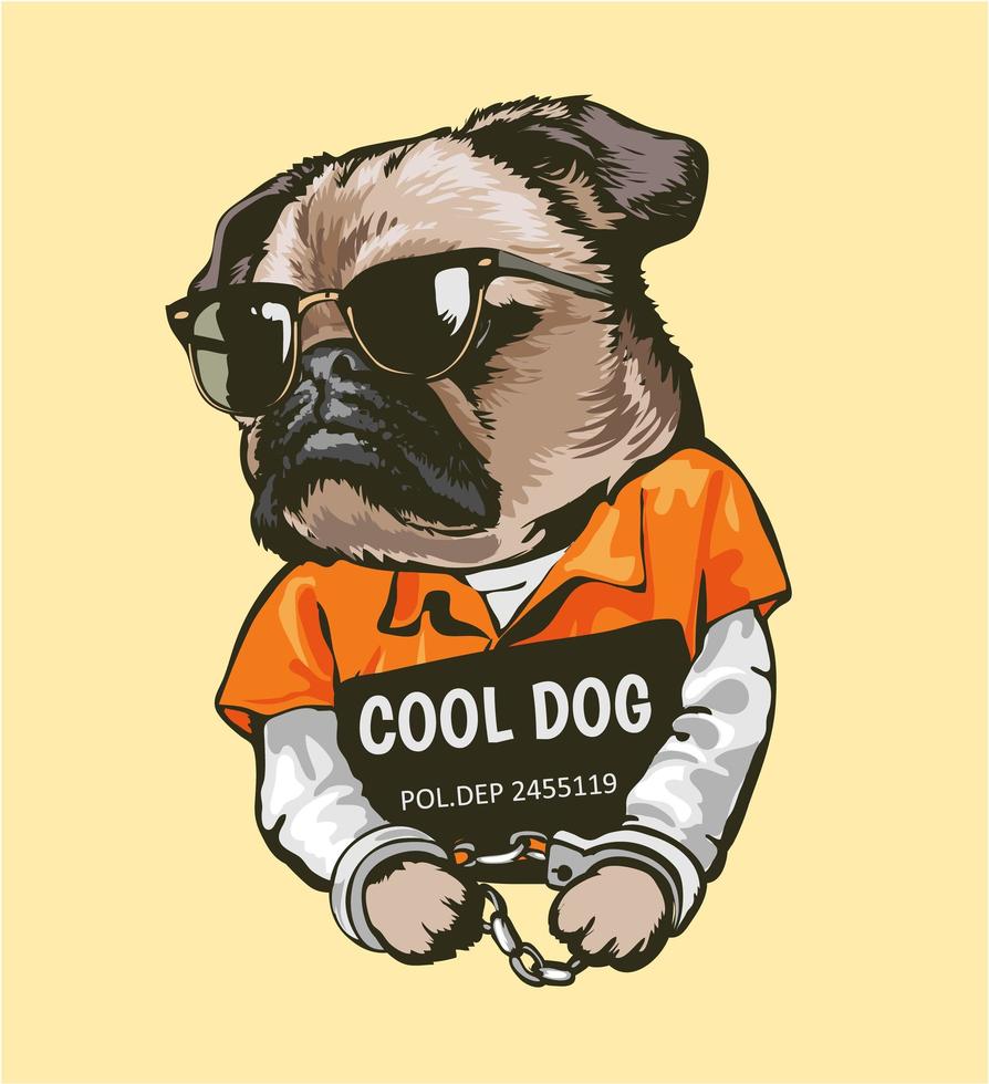 cartoon pug dog in prison costume with sign  vector