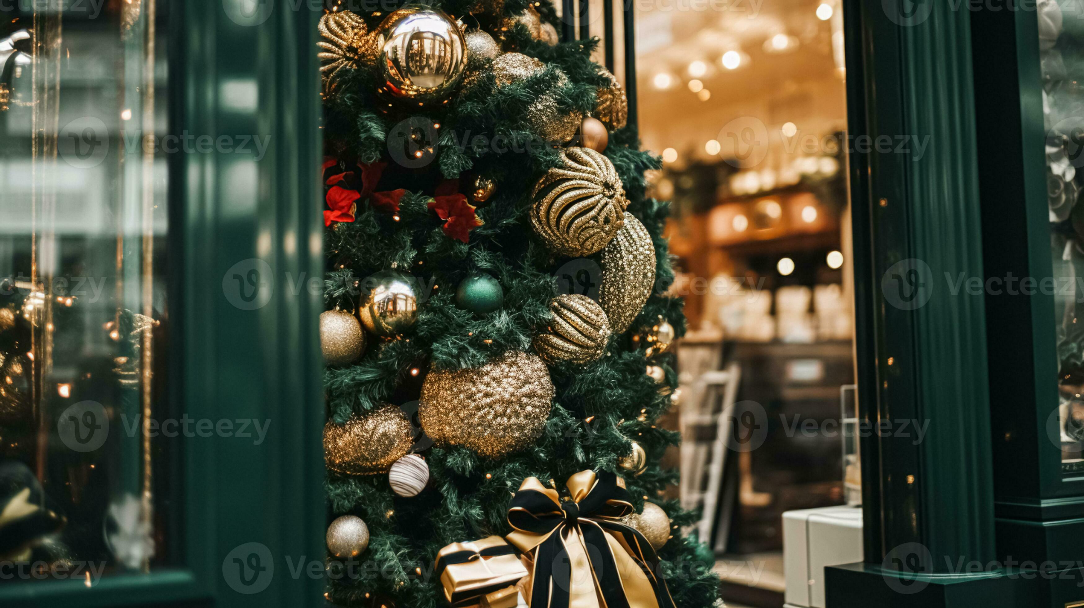 Christmas decoration details on English styled luxury high street ...