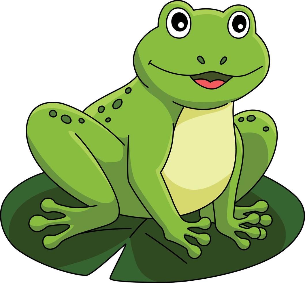 Spring Frog on Water Lily Cartoon Colored Clipart vector