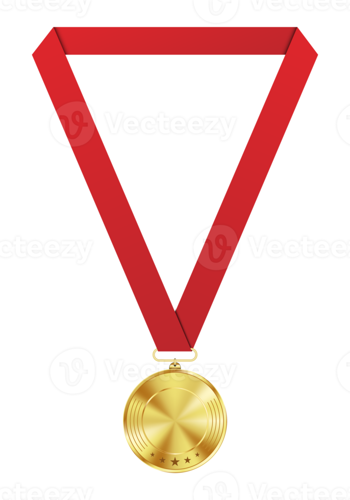 Gold medal with red ribbon png