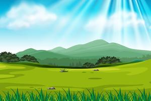 Background scene with green field vector