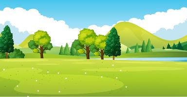 Park scene with green field vector