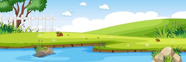 River scene in the park with green meadow horizontal scene vector