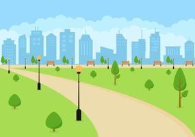 City Park Illustration For People Doing Sport, Relaxing, Playing Or Recreation With Green Tree And Lawn. Scenery Urban Background vector