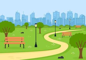 City Park Illustration For People Doing Sport, Relaxing, Playing Or Recreation With Green Tree And Lawn. Scenery Urban Background vector