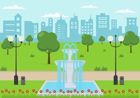 City Park Illustration For People Doing Sport, Relaxing, Playing Or Recreation With Green Tree And Lawn. Scenery Urban Background vector