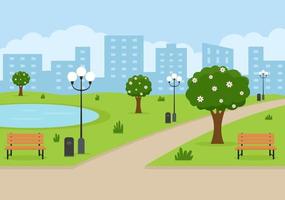 City Park Illustration For People Doing Sport, Relaxing, Playing Or Recreation With Green Tree And Lawn. Scenery Urban Background vector