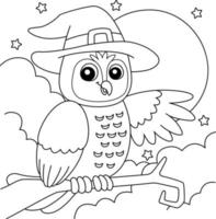 Owl Witch Hat Halloween Coloring Page for Kids vector