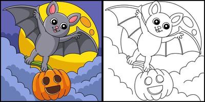 Flying Bat Halloween Coloring Page Illustration vector