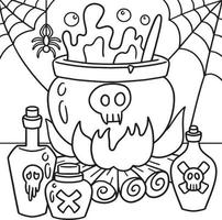 Witch Cauldron Halloween Coloring Page for Kids vector