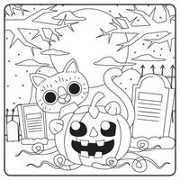 Halloween Cat Coloring Pages For Kids vector