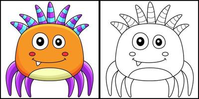 Monster Spider Coloring Page Colored Illustration vector