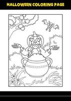 Halloween coloring page for kids. Line art coloring page design for kids. vector