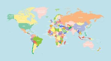 Colorful Detailed World Map with Country Names. Colorful Silhouette World Map vector