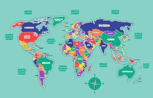 Colorful World Map With Country Names vector