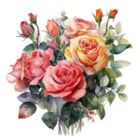 bouquet of watercolor roses, png