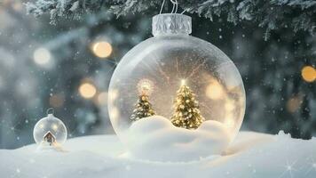 Ai generative, snowy Christmas tree in a glass ball, Christmas ornament video