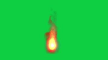 Torch fire flame animation, fire torch burning animation effect on green screen background video