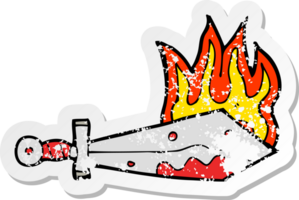 retro distressed sticker of a cartoon flaming sword png