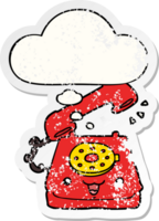 cute cartoon telephone with thought bubble as a distressed worn sticker png