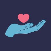 Heart on cupped hand. Human hand holding a heart. Symbolizing love, care and charity. illustration vector