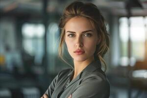 Portrait of a determined young businesswoman with a confident gaze in an office setting photo