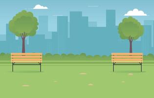 City Park Background with Benches and Skyscrapers vector