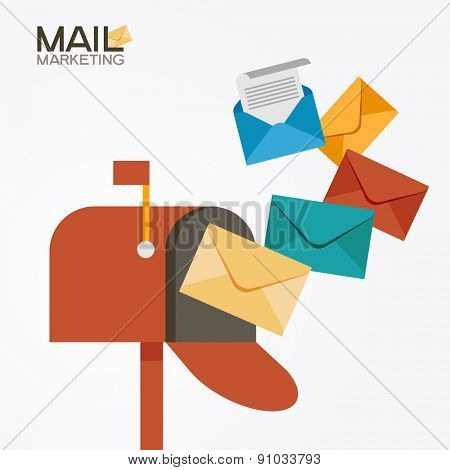 E-mail concept . Marketing e-mail . Mailbox and colored envelopes. File is saved in AI10 EPS version. This illustration contains a transparency 