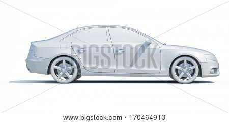 3d render: Car White Blank Template, 3d White Car Icon with Shadow, Business Sedan Car on White Background, Car Isolated, Automobile Isolated, Automobile Service Sign, Auto Body, Automobile Industry