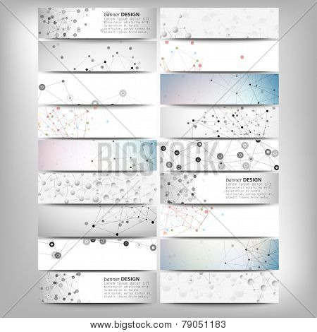 Big banners set, science backgrounds, molecule and communication backgrounds. Conceptual vector desi