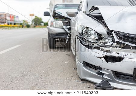 Modern Car Accident Involving Two Cars On The Road