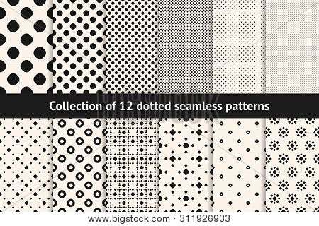 Polka Dot Patterns Collection. Vector Geometric Seamless Textures With Circles, Dots, Spots. Set Of 