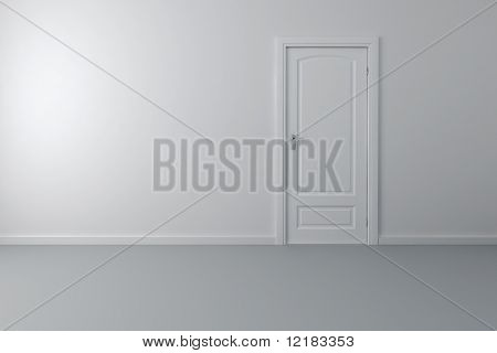 3d interior and white door and walls