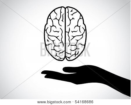 Hand Silhouettes Protecting A Human Brain Or Mind - Mental Health Services Icon Or Symbol Concept