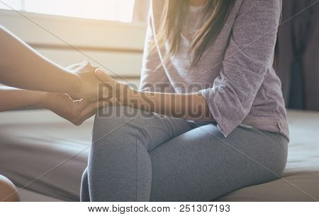 Man Giving Hand To Depressed Woman,psychiatrist Holding Hands Patient,personal Development Including