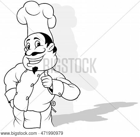 Drawing Of A Chef In A White Uniform With Thumb Up - Cartoon Illustration Isolated On White Backgrou