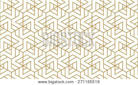 The Geometric Pattern With Lines. Seamless Vector Background. White And Gold Texture. Graphic Modern