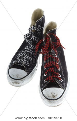 Freaky Shoes With A Red And White Shoelace