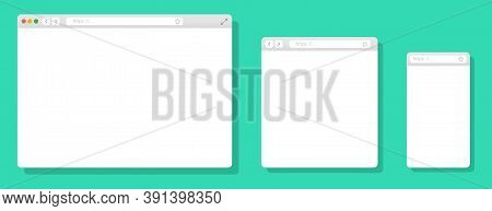 Browser Mockups Different Devices Web Window Mobile, Laptop And Tablet Screen In Internet. Realistic