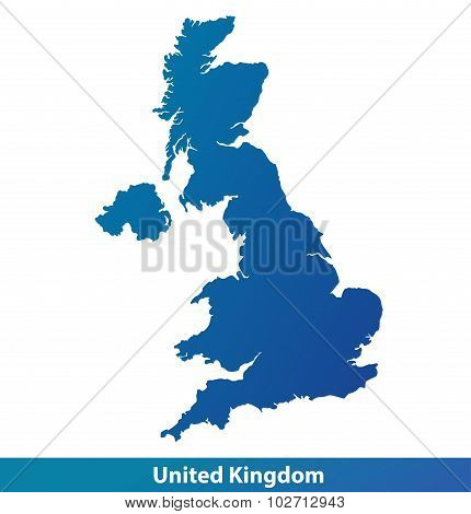 Map of UK United Kingdom. Silhouette isolated on a white background.