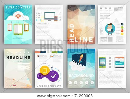 Set of Flyer, Brochure Design Templates. Geometric Triangular Abstract Modern Backgrounds. Mobile Technologies, Applications and Online Services Concept.