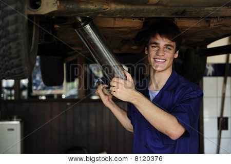 Happy Car Mechanic At Work