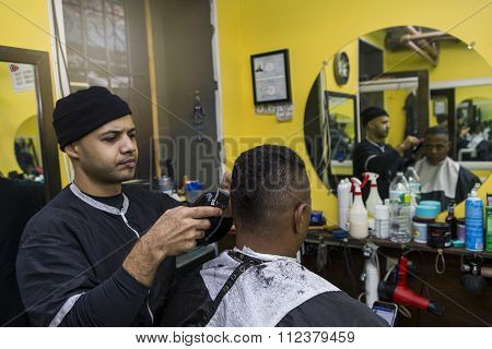 Barber Giving his Client a Haircut, In Barber Shop