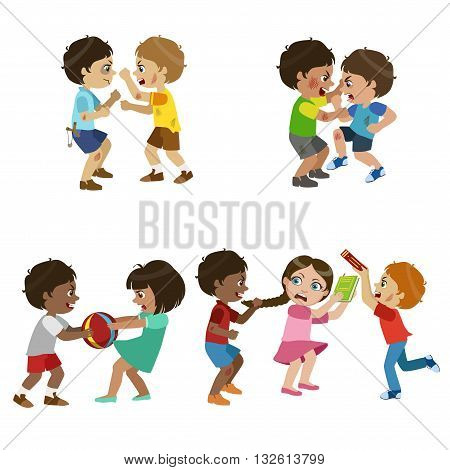 Kids Bullies Childish Cartoon Style Cute Vector Illustration On White Background