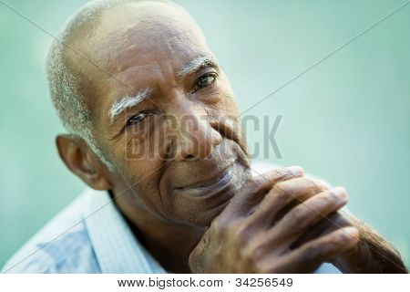 Closeup Of Happy Old Black Man Smiling At Camera