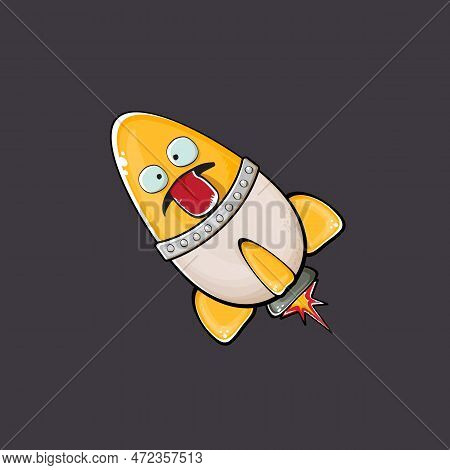 Rocket Spaceship Character. Cartoon Space Rocket Isolated On Space Background. Funky Spaceship And S