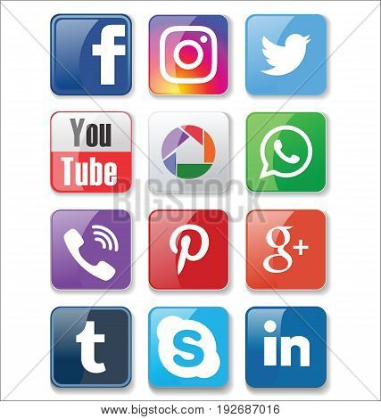 Set of most popular social media icons collection