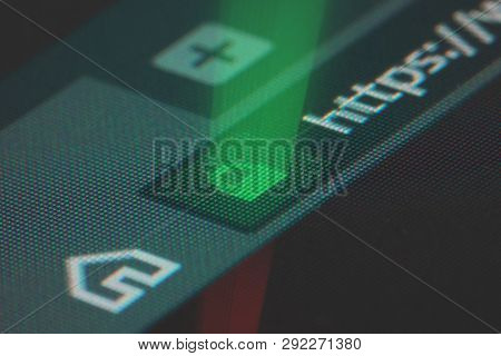 Web Browser Closeup On Lcd Screen With Shallow Focus With Light Shining Through Https Padlock. Inter